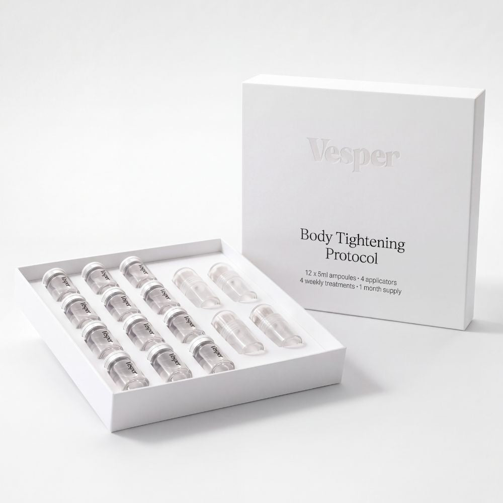 Vesper Body Tightening Protocol kit — 12 ampoules and 4 applicators in a white box