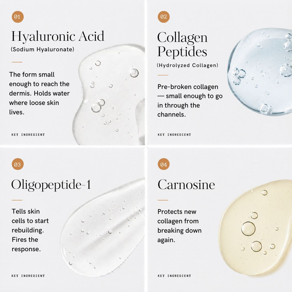 Vesper serum actives — hyaluronic acid, hydrolyzed collagen, peptides