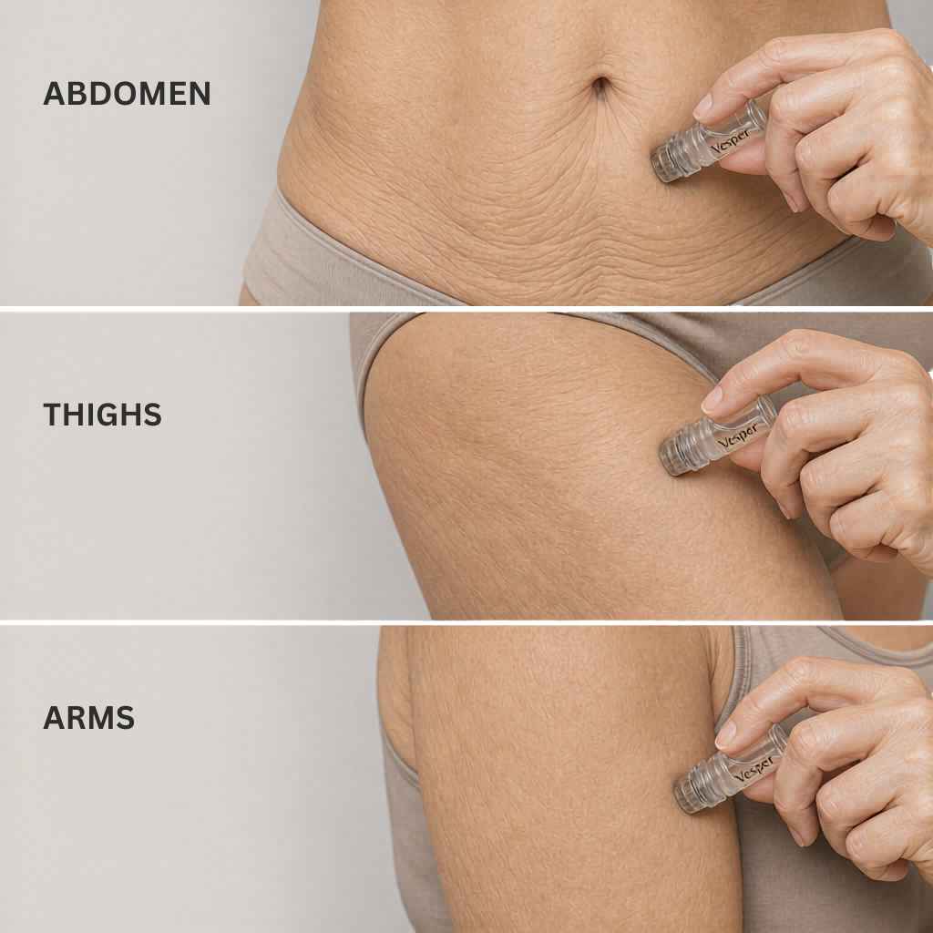 Vesper applicator being used on abdomen, thighs, and upper arms